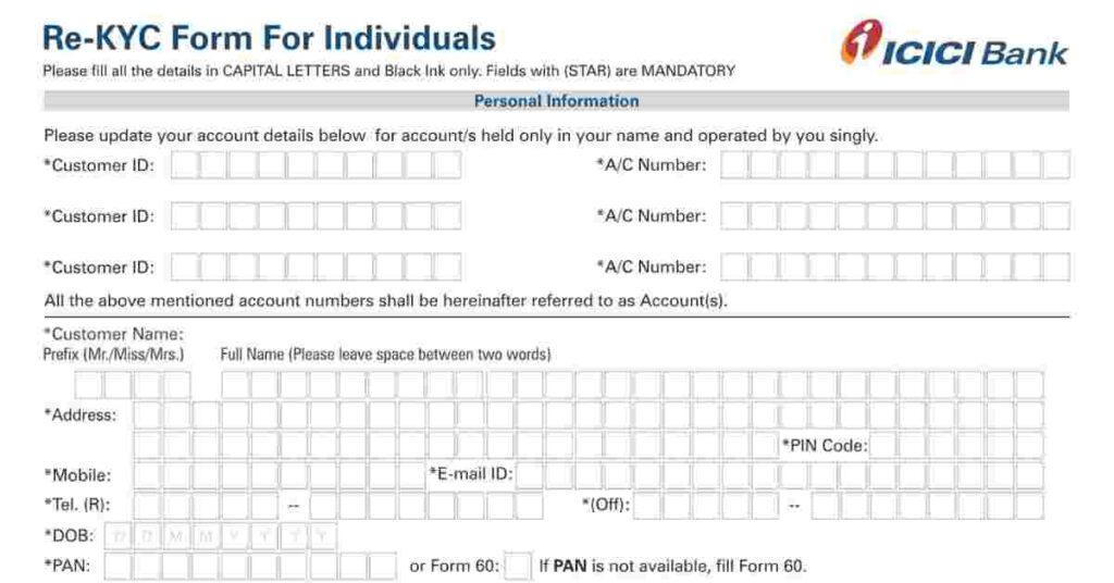 ICICI Bank KYC Form PDF